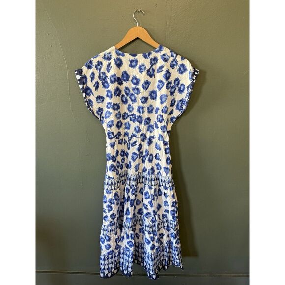 Abercrombie & Fitch Womens Blue White Short Sleeve Slip Dress Size Medium Petite - Picture 2 of 3